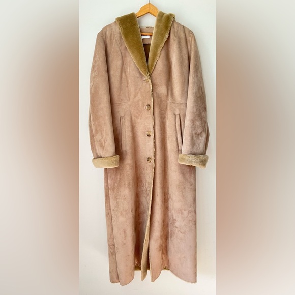 Vintage Calvin Klein Jacket Women’s Medium Long Coat Faux Fur Suede Y2K - Picture 1 of 7